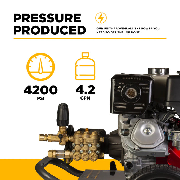 BE Power Equipment B4213HCS 4,200 PSI 4.2 GPM Cold Water Gas Pressure Washer – Honda GX390 Comet Triplex Pump
