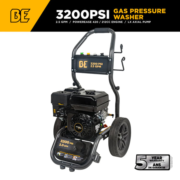 BE Power Equipment BE327PX 3,200 PSI 2.7 GPM Gas Pressure Washer – 208cc Powerease OHV Cold Water Machine
