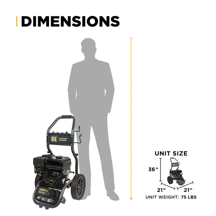 BE Power Equipment BE327PX 3,200 PSI 2.7 GPM Gas Pressure Washer – 208cc Powerease OHV Cold Water Machine
