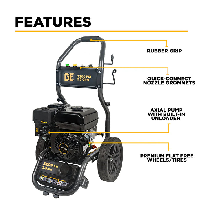 BE Power Equipment BE327PX 3,200 PSI 2.7 GPM Gas Pressure Washer – 208cc Powerease OHV Cold Water Machine