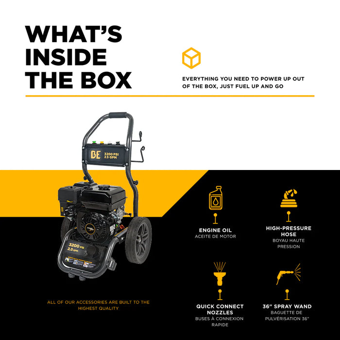 BE Power Equipment BE327PX 3,200 PSI 2.7 GPM Gas Pressure Washer – 208cc Powerease OHV Cold Water Machine