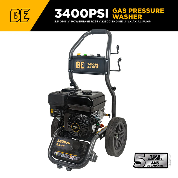BE Power Equipment B3475PX 3,400 PSI 2.5 GPM Gas Pressure Washer – 223cc Powerease OHV Cold Water Machine