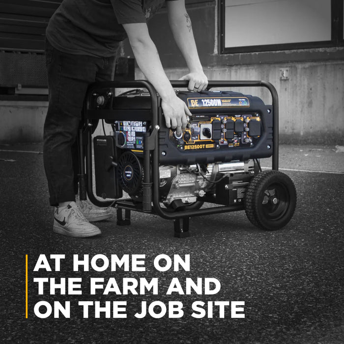 BE Power Equipment BE12500T 12,500W Peak / 9,000W Running Tri‑Fuel Portable Generator – 458cc Powerease OHV Engine
