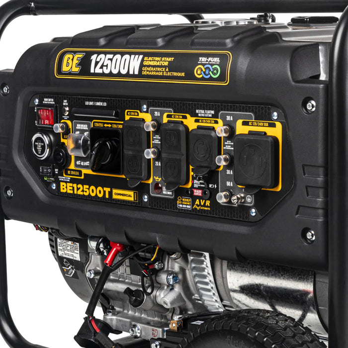 BE Power Equipment BE12500T 12,500W Peak / 9,000W Running Tri‑Fuel Portable Generator – 458cc Powerease OHV Engine