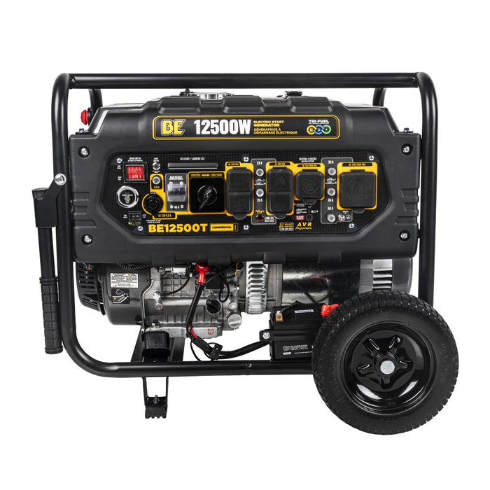 BE Power Equipment BE12500T 12,500W Peak / 9,000W Running Tri‑Fuel Portable Generator – 458cc Powerease OHV Engine