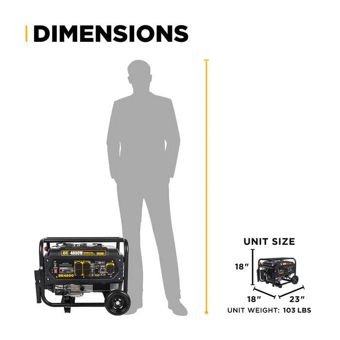 BE Power Equipment BE4800 4,800W Peak / 3,800W Running Portable Generator – 223cc Powerease OHV Gas, 120/240V Dual Voltage