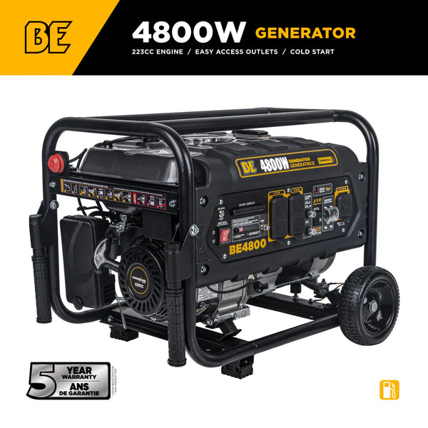 BE Power Equipment BE4800 4,800W Peak / 3,800W Running Portable Generator – 223cc Powerease OHV Gas, 120/240V Dual Voltage
