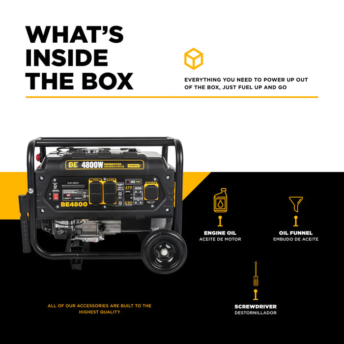 BE Power Equipment BE4800 4,800W Peak / 3,800W Running Portable Generator – 223cc Powerease OHV Gas, 120/240V Dual Voltage