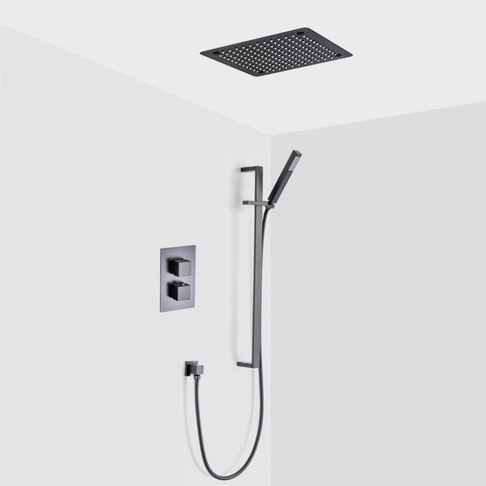 Bathonomy Devon 2‑3 Way Flush Mount Shower Set with Hand Shower Column – 12″ Brass, Matt Black