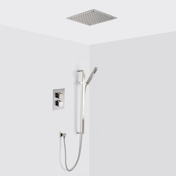 Bathonomy Devon 2‑3 Way Flush‑Mount Shower Set with Hand Shower Column – 12″ Brass, Brushed Nickel