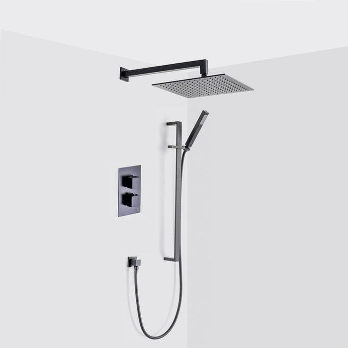 Bathonomy Devon 2-3 Way Wall-Mount Shower Set with 12" Brass Shower Head – Matte Black