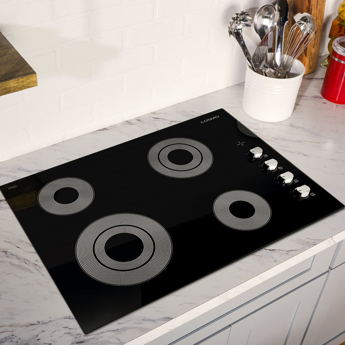 Cosmo 30-Inch Electric Ceramic Glass Cooktop with 4 Burners and Dual Zone Elements