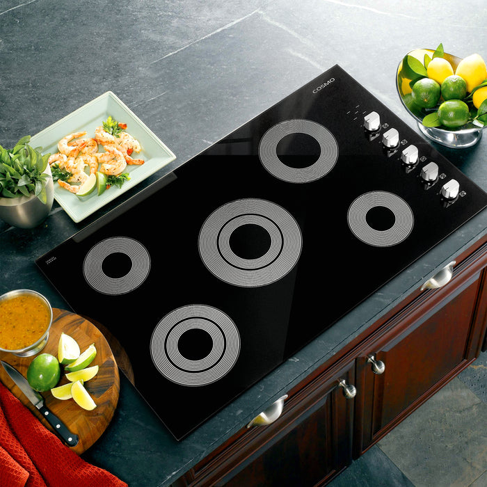 Cosmo 36-Inch Electric Ceramic Glass Cooktop with 5 Burners and Dual Zone Elements