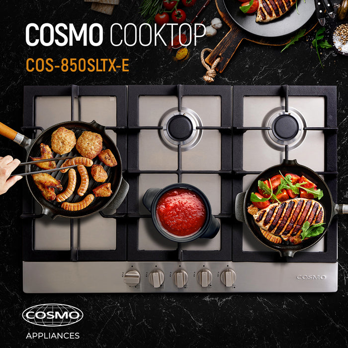 Cosmo 30-Inch Gas Cooktop with 5 Sealed Brass Burners in Stainless Steel