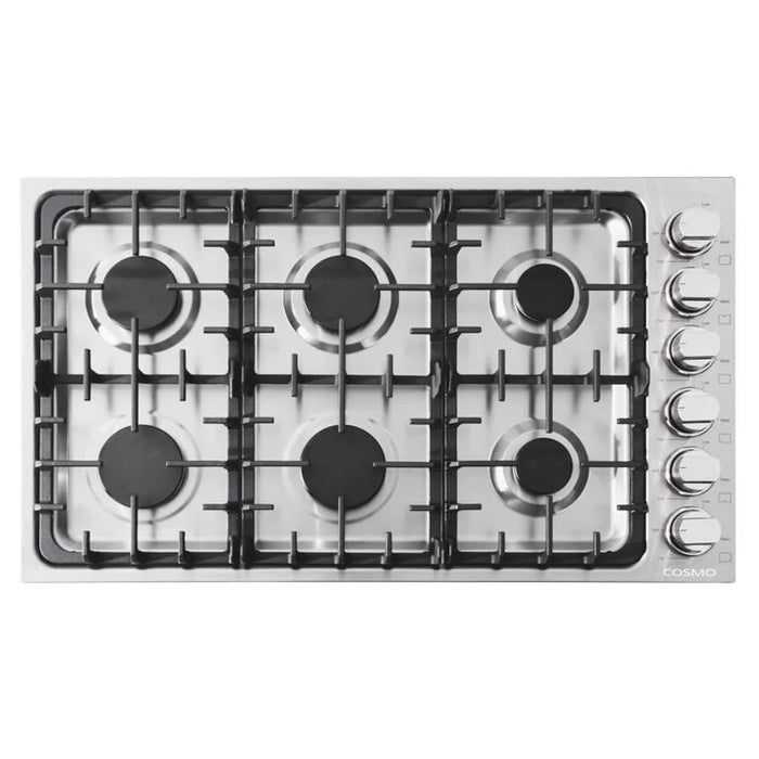 Cosmo 36-Inch Gas Cooktop with 6 Italian-Made Sealed Burners in Stainless Steel (COS-DIC366)