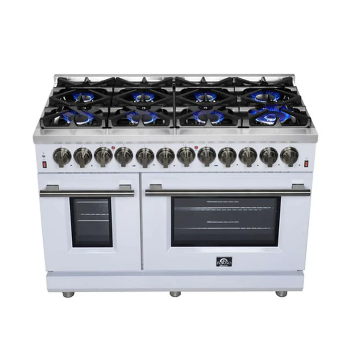 Forno Massimo FFSGS6125‑48WHT 48" White Dual Fuel Range, Antique Brass, 8 Sealed Burners & Double Convection Ovens