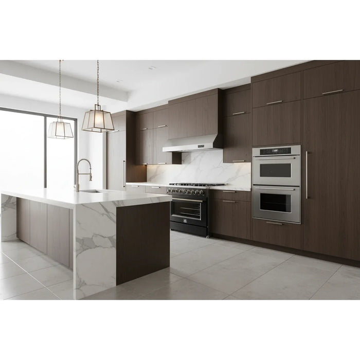 Forno Galiano FFSGS6156‑36BLK 36" Dual Fuel Range, 6 Burners, 83,000 BTU, 5.36 cu. ft. True Convection Oven, Black & Antique Brass with Black Enamel Interior