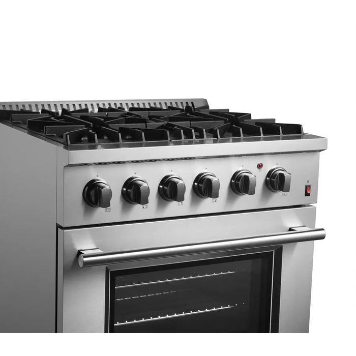 Forno Marco FFSGS6197-30 30" Freestanding Dual Fuel Range – 4 Sealed Burners, 37,000 BTU Cooktop, 4.32 cu ft True Convection Oven, Stainless Steel