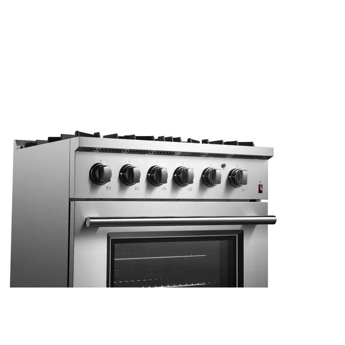Forno Marco FFSGS6197-30 30" Freestanding Dual Fuel Range – 4 Sealed Burners, 37,000 BTU Cooktop, 4.32 cu ft True Convection Oven, Stainless Steel