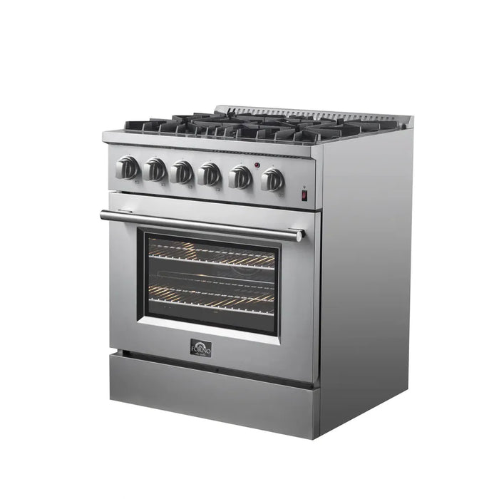 Forno Marco FFSGS6197-30 30" Freestanding Dual Fuel Range – 4 Sealed Burners, 37,000 BTU Cooktop, 4.32 cu ft True Convection Oven, Stainless Steel