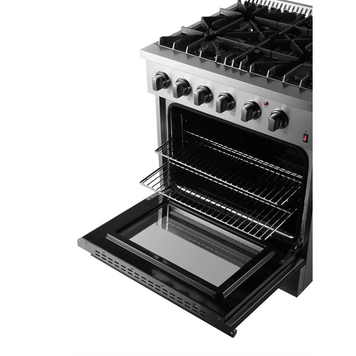 Forno Marco FFSGS6197-30 30" Freestanding Dual Fuel Range – 4 Sealed Burners, 37,000 BTU Cooktop, 4.32 cu ft True Convection Oven, Stainless Steel