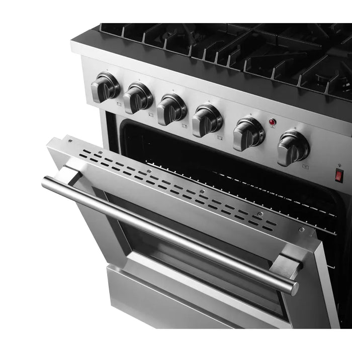 Forno Marco FFSGS6197-30 30" Freestanding Dual Fuel Range – 4 Sealed Burners, 37,000 BTU Cooktop, 4.32 cu ft True Convection Oven, Stainless Steel