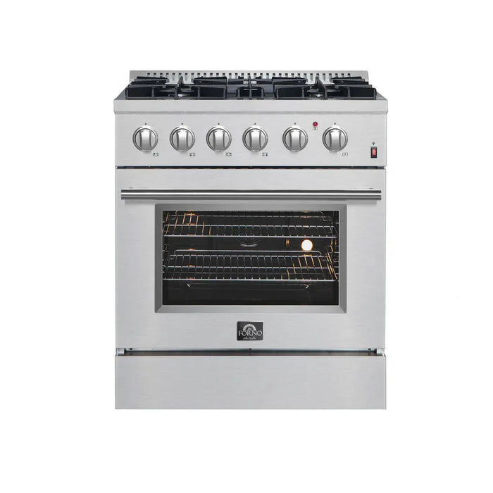 Forno Marco FFSGS6197-30 30" Freestanding Dual Fuel Range – 4 Sealed Burners, 37,000 BTU Cooktop, 4.32 cu ft True Convection Oven, Stainless Steel
