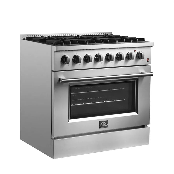 Forno Marco FFSGS6197-36 36" Freestanding Dual Fuel Range – 6 Sealed Burners, 67,000 BTU Cooktop, 5.36 cu ft True Convection Oven, Stainless Steel