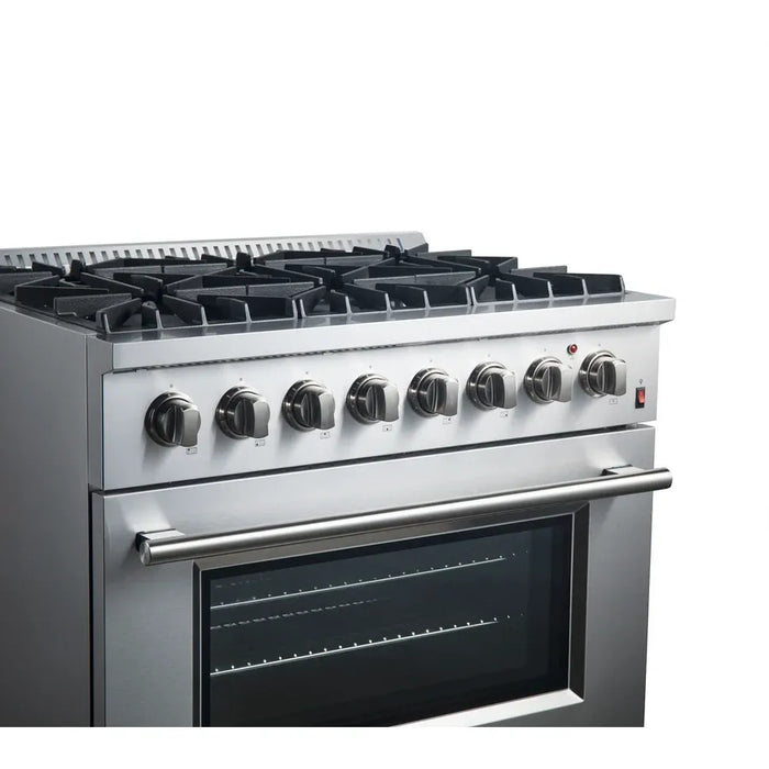 Forno Marco FFSGS6197-36 36" Freestanding Dual Fuel Range – 6 Sealed Burners, 67,000 BTU Cooktop, 5.36 cu ft True Convection Oven, Stainless Steel