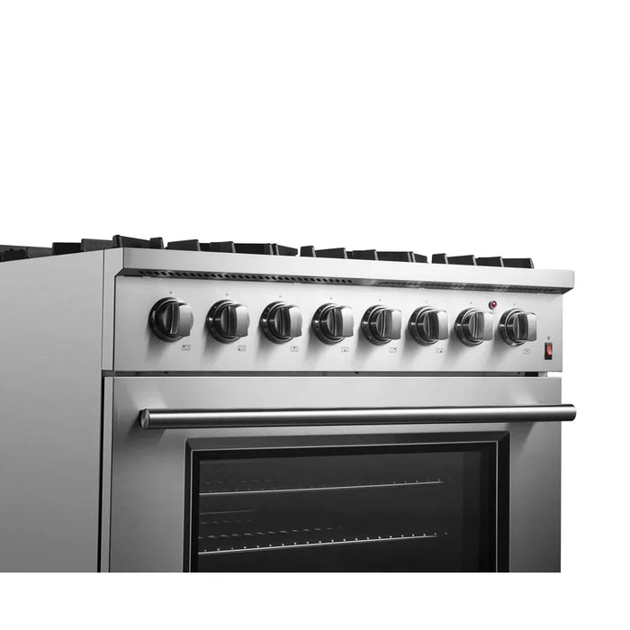 Forno Marco FFSGS6197-36 36" Freestanding Dual Fuel Range – 6 Sealed Burners, 67,000 BTU Cooktop, 5.36 cu ft True Convection Oven, Stainless Steel
