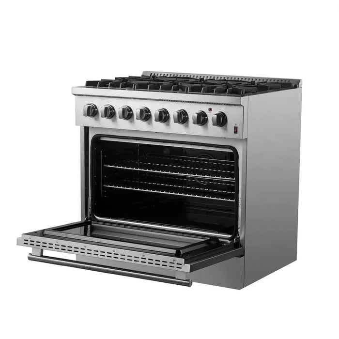 Forno Marco FFSGS6197-36 36" Freestanding Dual Fuel Range – 6 Sealed Burners, 67,000 BTU Cooktop, 5.36 cu ft True Convection Oven, Stainless Steel