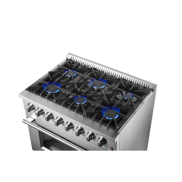 Forno Marco FFSGS6197-36 36" Freestanding Dual Fuel Range – 6 Sealed Burners, 67,000 BTU Cooktop, 5.36 cu ft True Convection Oven, Stainless Steel
