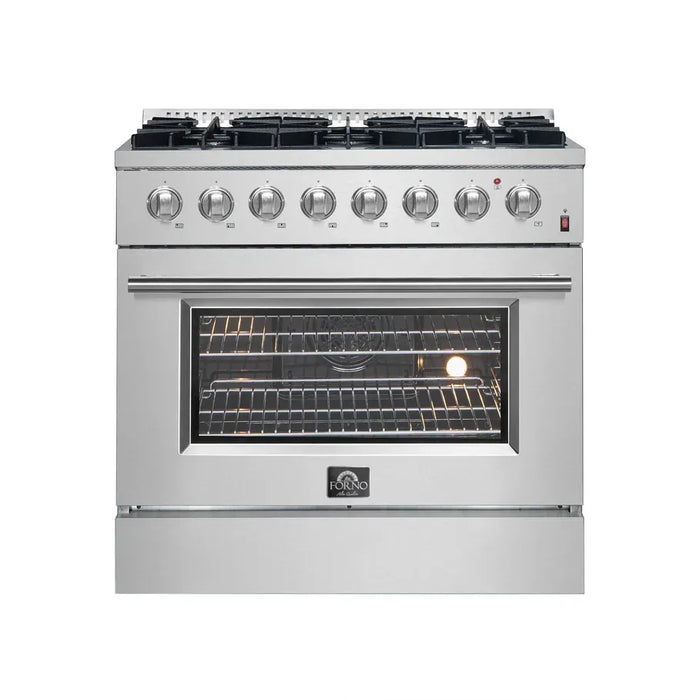 Forno Marco FFSGS6197-36 36" Freestanding Dual Fuel Range – 6 Sealed Burners, 67,000 BTU Cooktop, 5.36 cu ft True Convection Oven, Stainless Steel