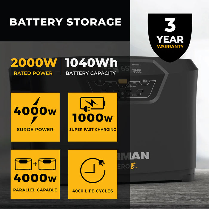 Firman Zero‑E Portable Expandable Power Station – 1040 Wh LiFePO₄, 2000 W Continuous / 4000 W Peak
