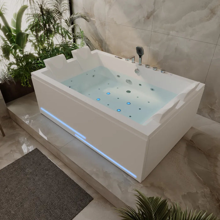 Empava EMPV-71PRO05 71" Alcove Dual Massage Whirlpool Bathtub with Inline Heater and Revi-Skin Therapy, White