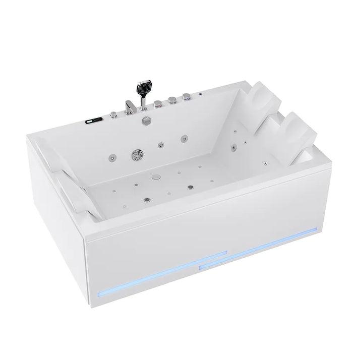 Empava EMPV-71PRO05 71" Alcove Dual Massage Whirlpool Bathtub with Inline Heater and Revi-Skin Therapy, White