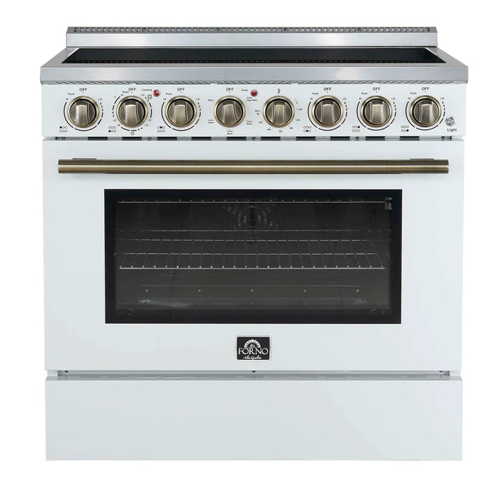 Forno Paolo FFSEL6011‑36WHT 36" Freestanding Electric Range – True Convection Oven, 6 Radiant Elements, 9,800W Cooktop, White
