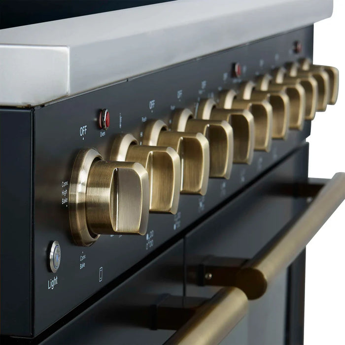 Forno Paolo FFSEL6011‑48BLK 48" Freestanding Electric Range – True Convection Dual Ovens, 7 Burners, 11,000W Cooktop, Black