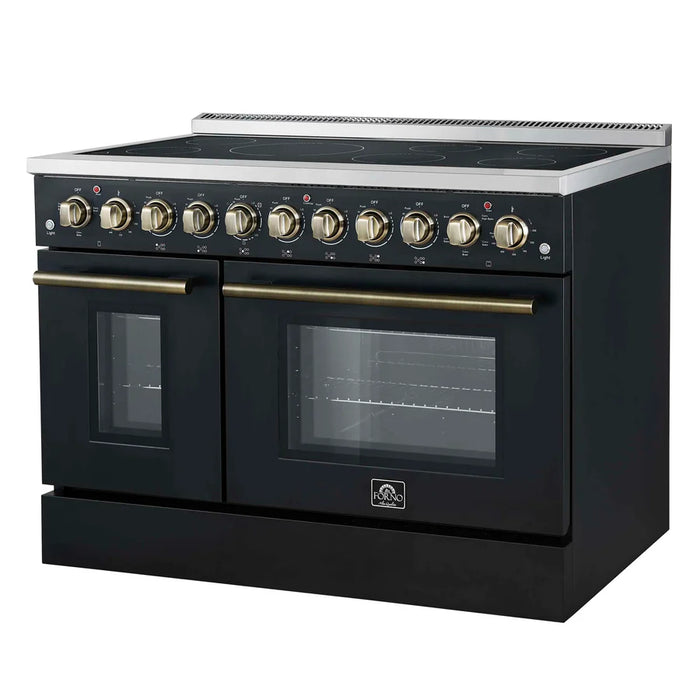Forno Paolo FFSEL6011‑48BLK 48" Freestanding Electric Range – True Convection Dual Ovens, 7 Burners, 11,000W Cooktop, Black