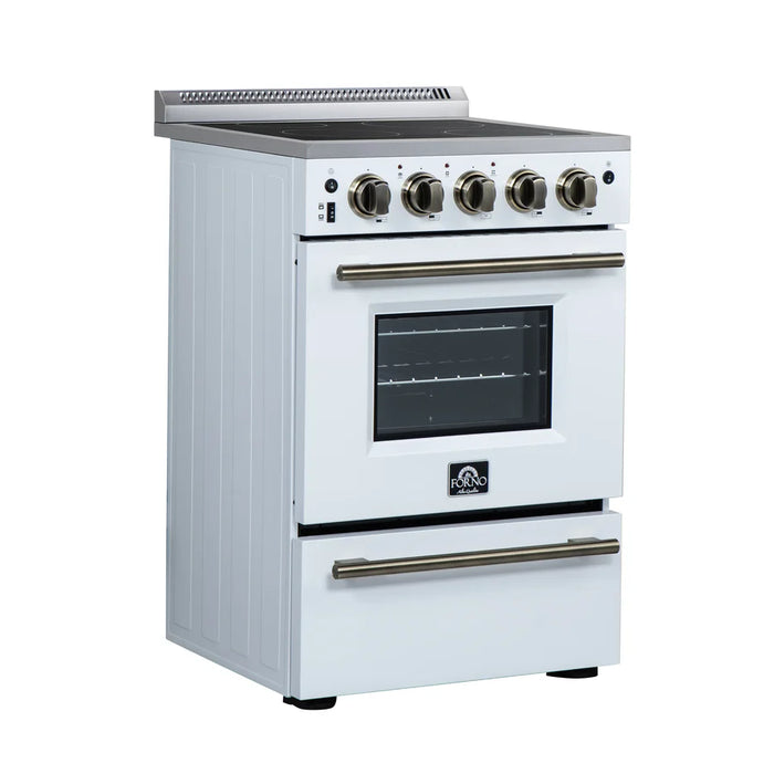 Forno Loiano FFSEL6069-24WHT 24" Freestanding Electric Range – 2.3 Cu. Ft. Oven, 6,000W Cooktop, White