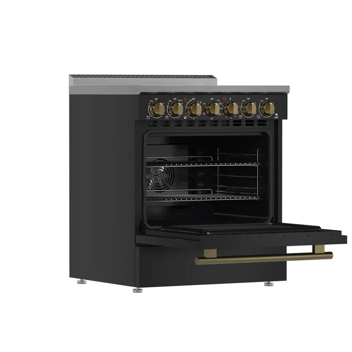 Forno Paolo FFSEL6011‑30BLK 30" Freestanding Electric Range – True Convection Oven, 5 Radiant Elements, 7,800W Cooktop, Black