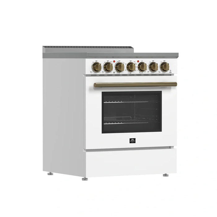 Forno Paolo FFSEL6011‑30WHT 30" Freestanding Electric Range – True Convection Oven, 5 Radiant Elements, 7,800W Cooktop, White