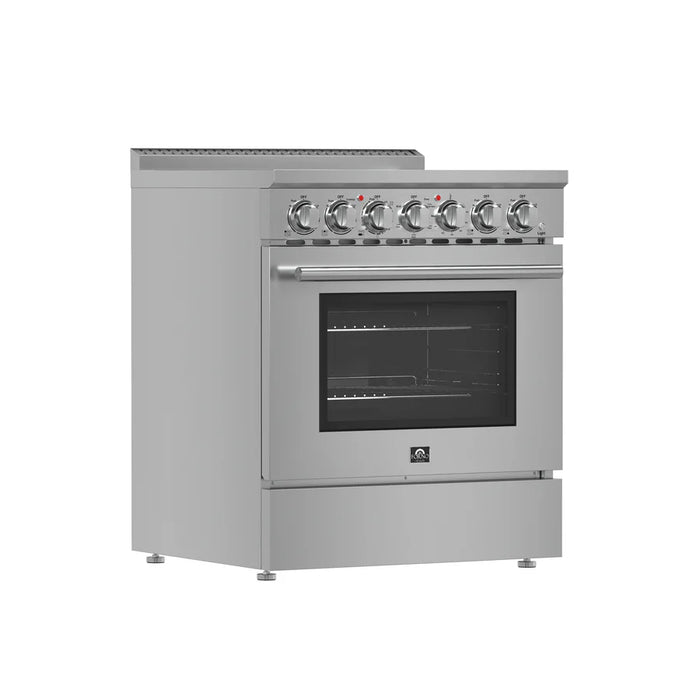Forno Paolo FFSEL6011‑30 30" Freestanding Electric Range – True Convection Oven, 5 Radiant Elements, 7,800W Cooktop, Stainless Steel