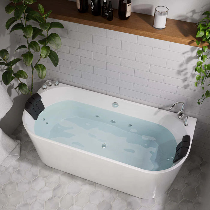 Empava 59" Freestanding Acrylic Whirlpool Bathtub with Hydro‑Massage Jets – EMPV‑59AIS06