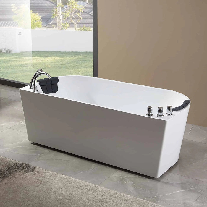 Empava 59" Freestanding Acrylic Whirlpool Bathtub with Hydro‑Massage Jets – EMPV‑59AIS06