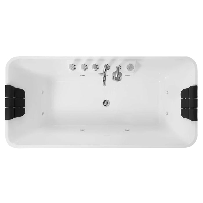 Empava 59" Freestanding Rectangular Acrylic Whirlpool Bathtub with Hydro‑Massage Jets – EMPV‑59AIS15