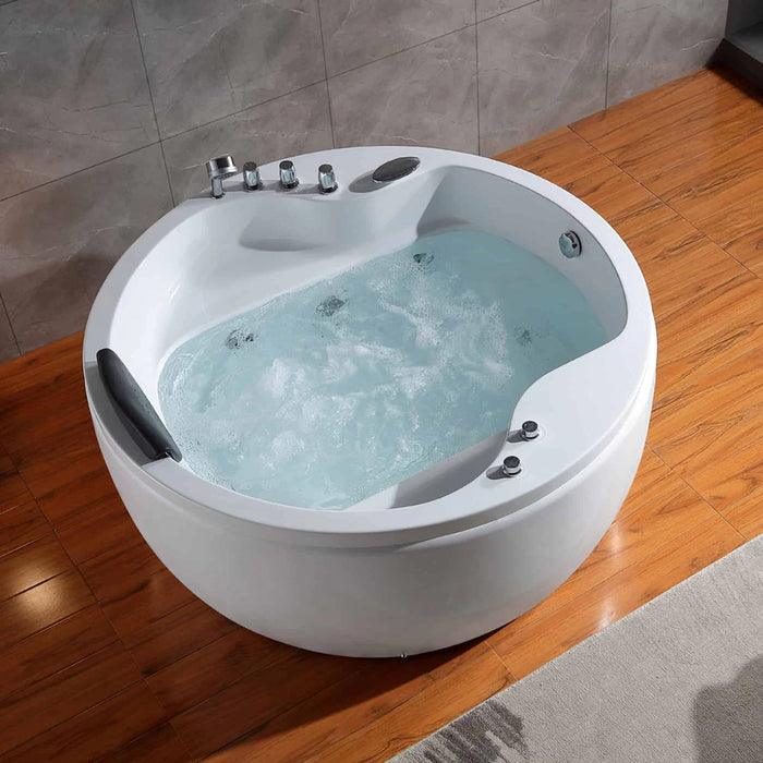 Empava 59" Freestanding Round Acrylic Whirlpool Bathtub with Hydro-Massage Jets – EMPV-59JT005