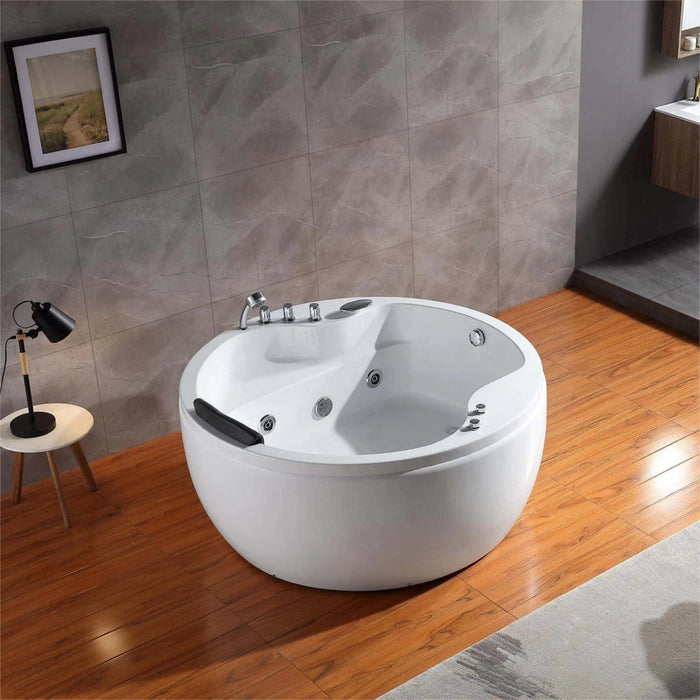 Empava 59" Freestanding Round Acrylic Whirlpool Bathtub with Hydro-Massage Jets – EMPV-59JT005