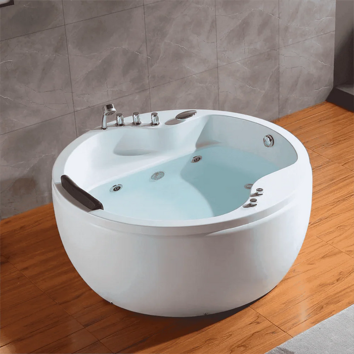 Empava 59" Freestanding Round Acrylic Whirlpool Bathtub with Hydro-Massage Jets – EMPV-59JT005