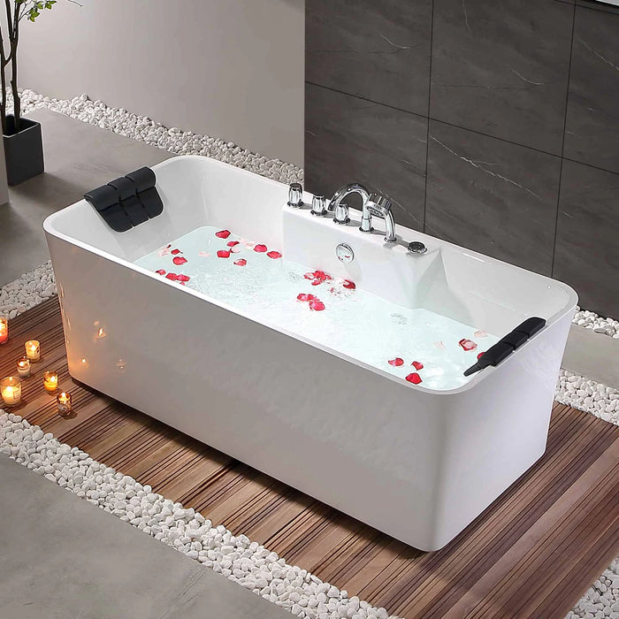 Empava 67" Freestanding Rectangular Whirlpool Bathtub with Hydro-Massage Jets – EMPV-67AIS16